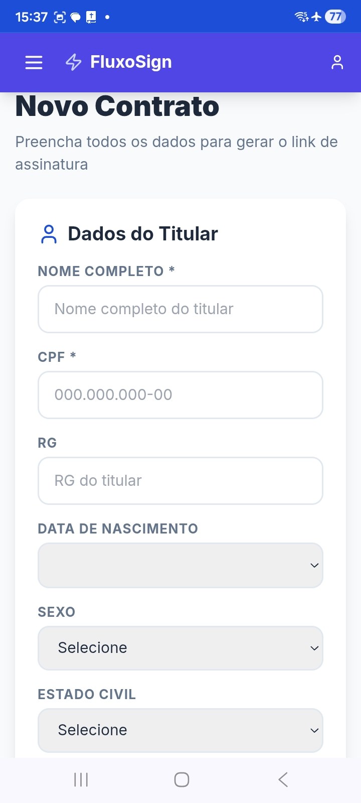 Tela de novo contrato do FluxoSign