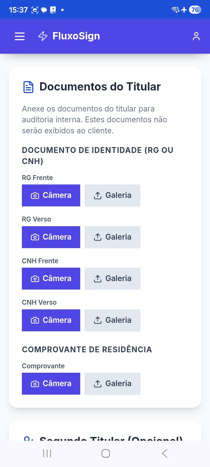 Upload de documentos do titular no FluxoSign